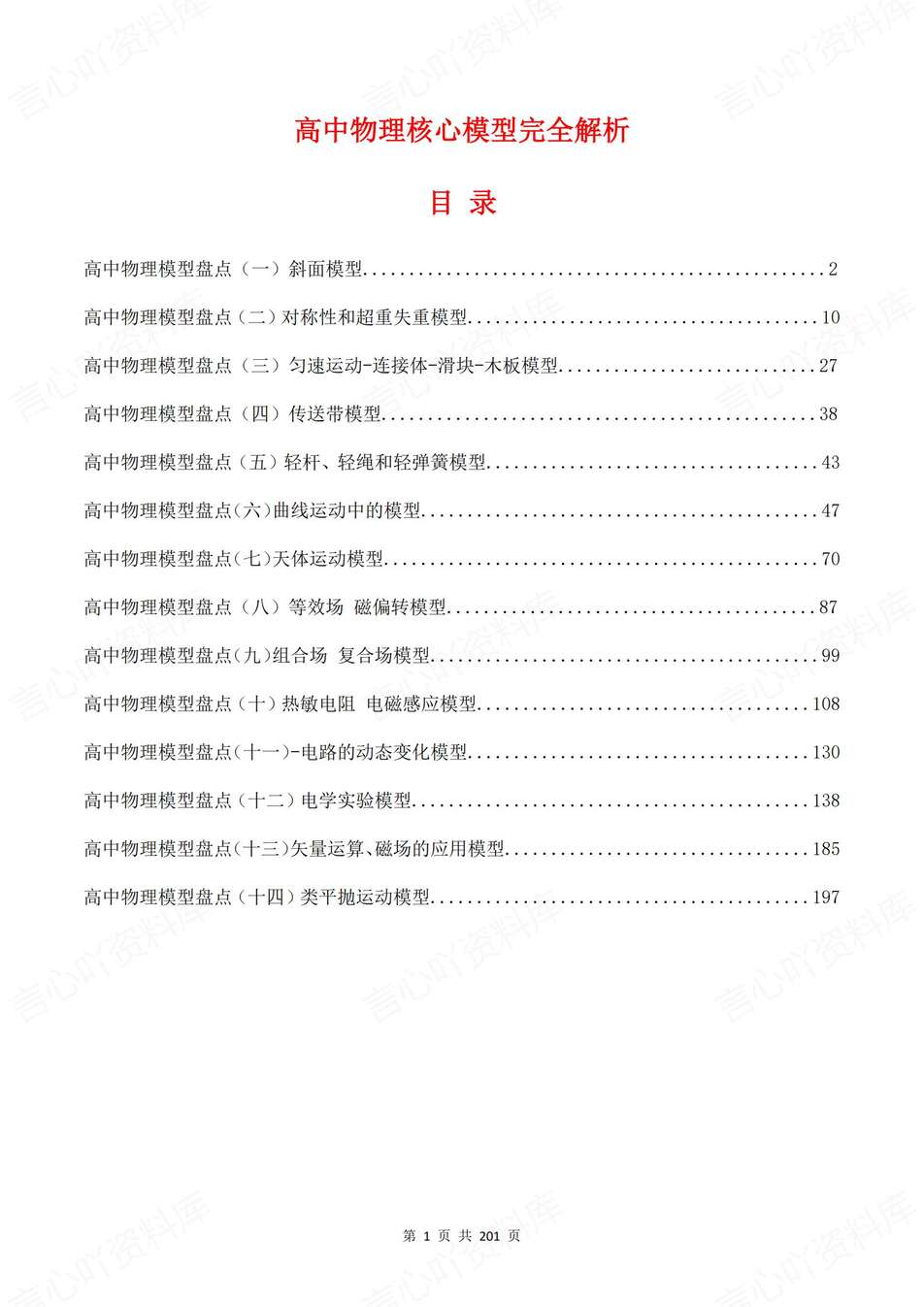 高中物理-重点模型14大物理模型知识汇总专项复习归纳-言心吖资料库