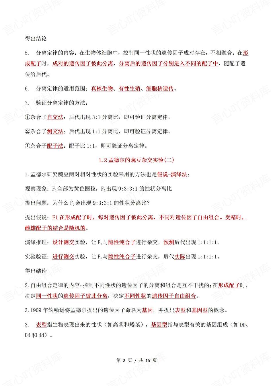 高中生物-必修二重点划线基础知识总结《遗传与进化》专项插图高中生物1