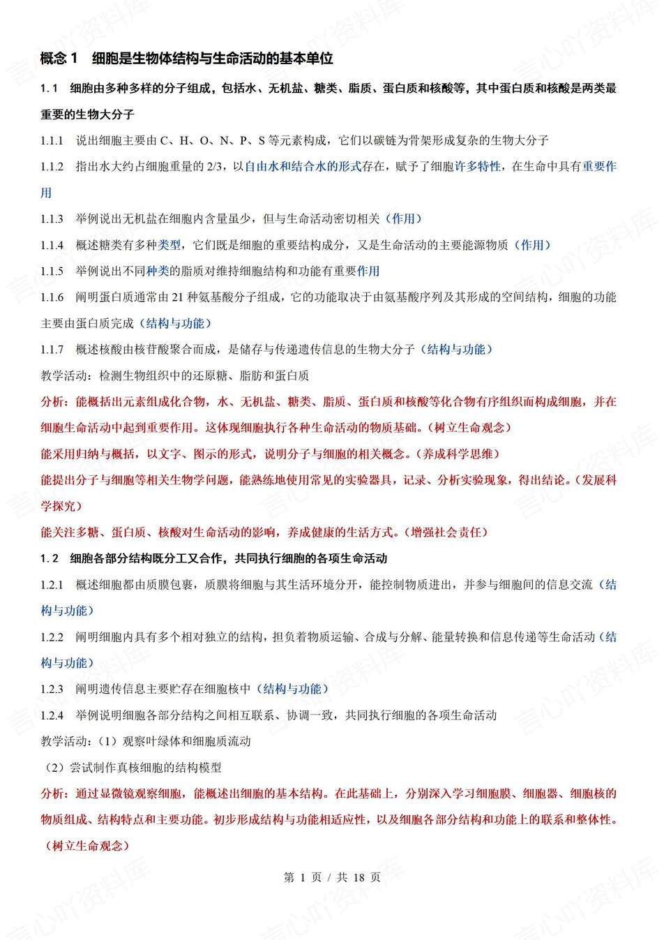 高中生物-大概念课标大概念知识解析教材知识归纳-言心吖资料库